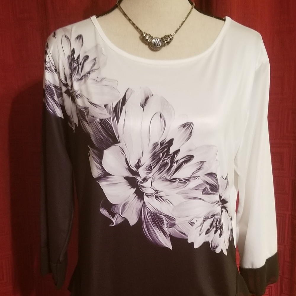 Ladies Satin Feel High Low Tail Fancy L/S Blouse